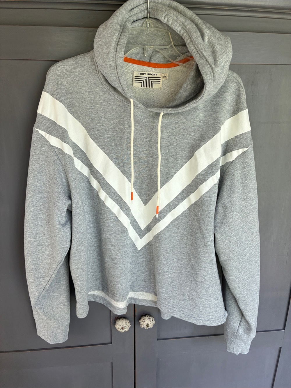 Tory Sport Grey Hoodie with White Chevron Stripes large